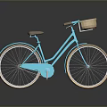 Turquoise Bicycle with Brown Seat Wicker Basket on Handlebar White Rims Vintage Casual Design