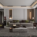 Modern Dining Living Room Interior With Sofa Dining Table And Decorative Lighting 3d model