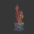 Whimsical Cartoon Castle With Multi Story Structure Red Spires On Blue Ice Base