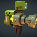 Green Cartoon Weapon With Radioactive Warning Sign Yellow Glowing Parts And Barrel Grip