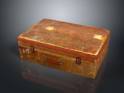 Vintage Brown Suitcase With Worn Texture And Metal Clasps Leather Handle 3d model