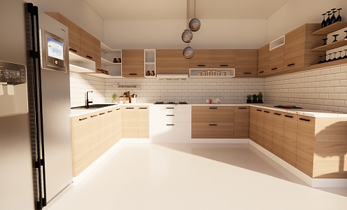 Modern kitchen wood color kitchen decoration 3d model