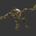 Intelligent Machine With Mechanical Structure Articulated Limbs And Red Silver Complex Exterior Design