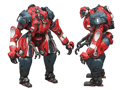 Heavy Duty Industrial Robot With Red And Blue Mechanical Structure And Articulated Arms 3d model
