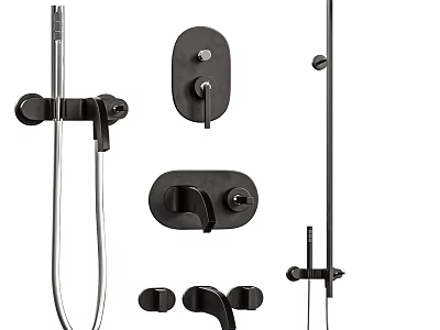 Modern Black Shower System With Handheld Fixed Head Control Knobs And Bar 3d model