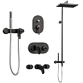 Modern Black Shower System With Handheld Fixed Head Control Knobs And Bar 3d model