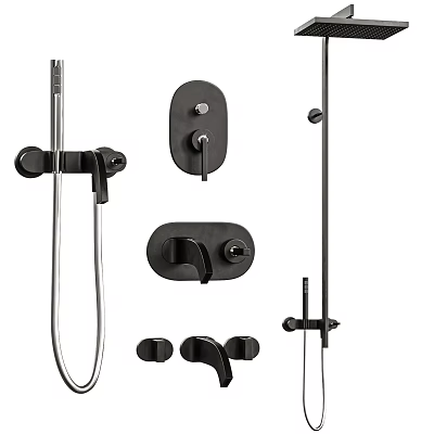 Modern Black Shower System With Handheld Fixed Head Control Knobs And Bar 3d model