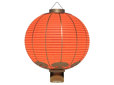 Orange Round Striped Paper Lantern With Hanger And Tassel Decoration 3d model