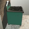 Vintage Green Kitchen Stove With Four Burners On Tiled Floor And Wall