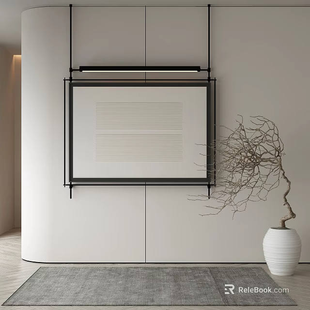 Modern Interior Featuring Framed Wall Art And White Vase With Dried Twigs 3d model 