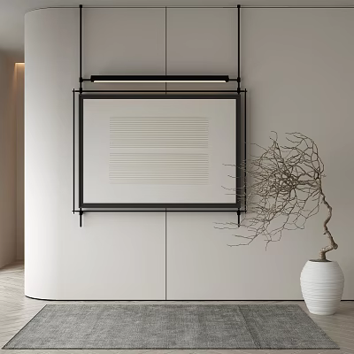 Modern Interior Featuring Framed Wall Art And White Vase With Dried Twigs 3d model