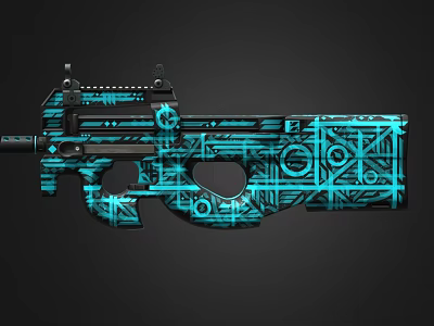 Tactical Rifle With Turquoise Geometric Patterns And Intricate Design Details 3d model