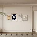 Elegant Beige Paneled Background Wall With Decorative Frames And Green Potted Plant