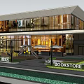 Modern Square Landscape Featuring YOT BOOKSTORE Modern Building Glass Facade And Green Lawn