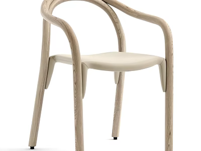 Modern Wooden Dining Chair With Curved Armrests And Light Colored Seat Design 3d model
