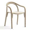 Modern Wooden Dining Chair With Curved Armrests And Light Colored Seat Design