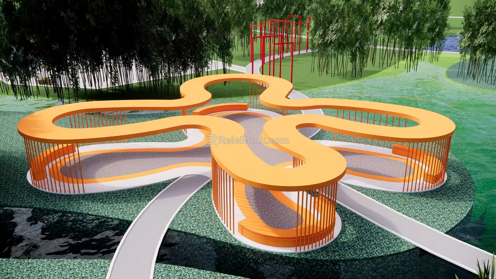 Modern flower landscape gallery shaped landscape pavilion rest pavilion running water curve modeling gallery pavilion park landscape sketch 3d model