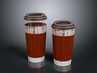 Disposable Coffee Cups With Brown Lids And White Base For Hot Beverages 3d model