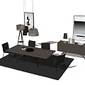 Modern Dining Table Set With Chairs Pendant Lights Cabinet Floor Lamp And Wall Art
