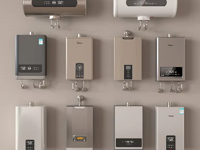 Wall Mounted Household Water Heaters With Various Designs And Digital Displays 3d model