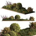 Decorative Ornament Set with Green Plants Bushes Flower Clusters and Grass