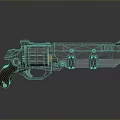 Futuristic Sci Fi Weapon Gun With Metallic Body Yellow Accents And Brown Grip