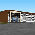 Modern Building Exterior With Brown Walls Glass Facade Geometric Pattern And Concrete Ground
