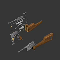 Detailed Disassembled Submachine Gun With Wooden Stock Metal Parts Bullets And Components