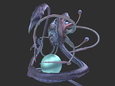 Fantasy Character And Alien Creature With Twisted Tentacles Around Green Sphere And Intricate Bioluminescent Features 3d model
