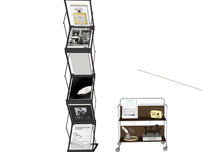 Modern Multi Tier Open Shelf Bookcase with Wheeled Storage Cart and Items 3d model