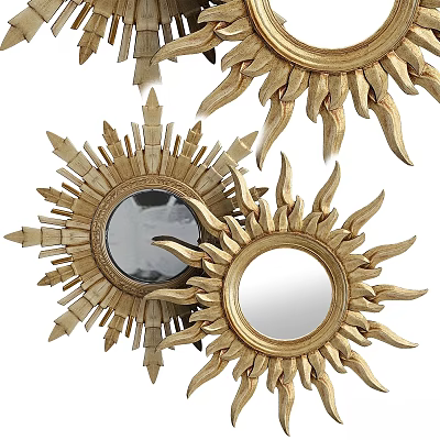 Golden Sunburst Mirrors with Radiant Decorative Frames for Home Wall Decor 3d model