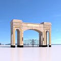 Classical Stone Entrance Gate With Arched Design And Wrought Iron Details Under Blue Sky