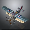 Detailed Vintage Blue Biplane Model With Roundel Markings Propeller And Wheels For Space Exploration