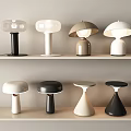 Various Design Modern Table Lamps in Different Colors on Shelf 3d model