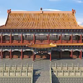 Traditional Chinese Ancient Architecture With Two Story Yellow Tiled Roof Red Doors Windows And Spacious Square