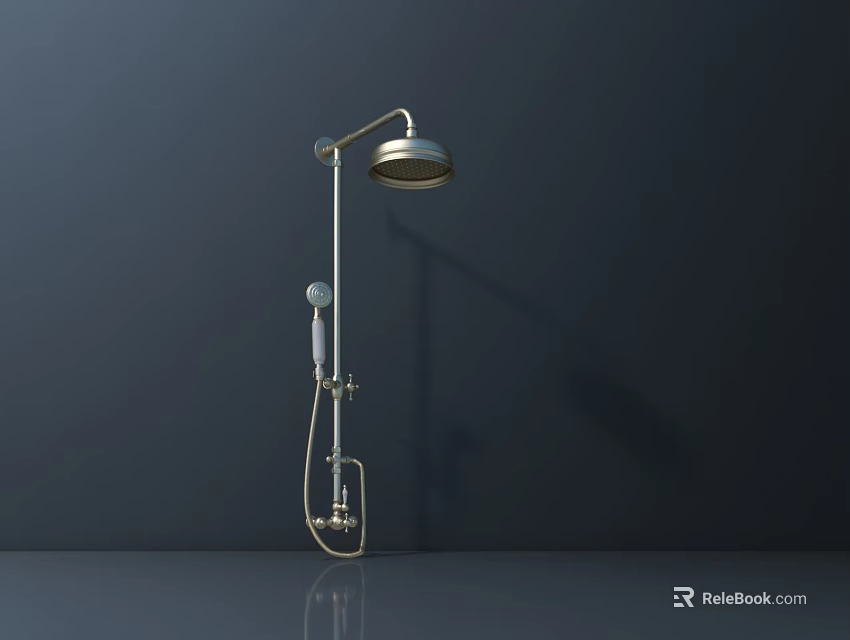Modern Metal Shower Fixture With Overhead And Handheld Sprayers Mounted On Dark Wall For Bathroom 3d model 