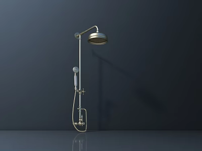Modern Metal Shower Fixture With Overhead And Handheld Sprayers Mounted On Dark Wall For Bathroom 3d model