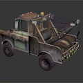 Vintage Tow Truck Utility Vehicle With Rustic Body Yellow Warning Light And Tow Equipment