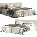 Double Bed With Upholstered Headboard Beige Gray Brown Bedding And Decorative Pillows 3d model
