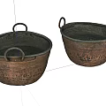 Traditional Vintage Copper Kitchen Bowls With Dual Handles And Rustic Design