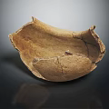 Ancient Cracked Brown Ceramic Bowl Artifact Displayed On Dark Background 3d model