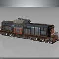 Rusty Vintage Train Locomotive with Blue and Red Exterior and Metallic Texture Details