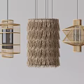 Modern Geometric And Woven Pendant Lights With Natural Wood Texture And Unique Shapes