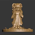 Golden 3D Statue Of Female Character In Traditional Dress With Circular Base And Intricate Patterns