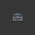 Vintage Police Car With White Exterior Orange Stripes And Blue Emergency Lights