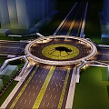 Modern Illuminated Circular Bridge Connecting Urban Roads With Green Central Area