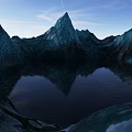 Breathtaking Blue Ice Mountains Landscape With Calm Reflective Lake Under Bright Clear Vast Blue Sky