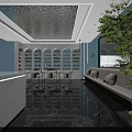 Modern Bright Blue Beauty Hair Salon Interior With Professional Hairdressing Stations And Glossy Marble Floors