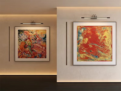 Colorful Abstract Paintings Framed Wall Display In Modern Interior Lighting 3d model