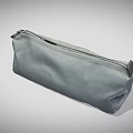 Portable Durable Gray Fabric Pencil Case With Zipper And Leather Label